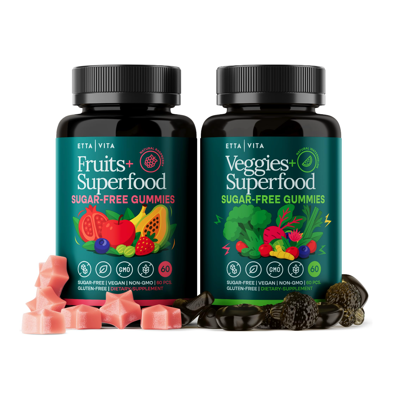 Everyday Debloat & Detox Sugar-Free Fruits and Veggies Gummies (120 Chews)