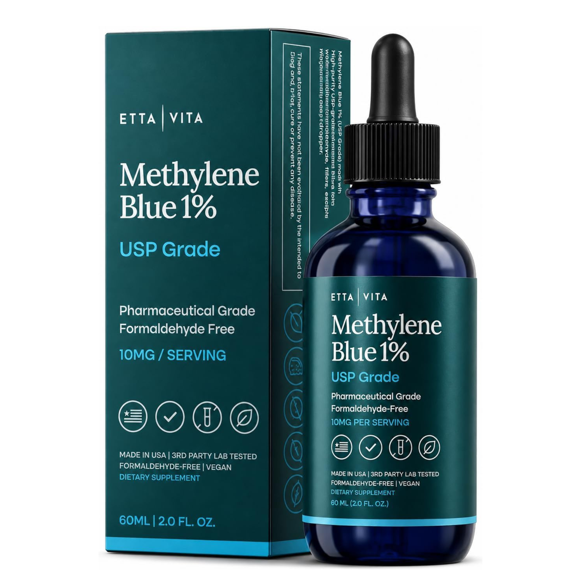 Methylene Blue Pharmaceutical Grade 99.99% Pure 1% Solution, 2oz Tincture. This product is a 60ml (2.0 fl