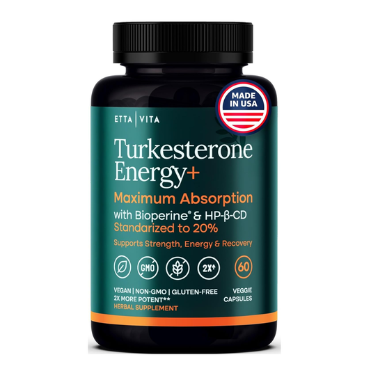 Turkesterone Suppelement 500mg, 20% Standardized Ajuga Turkestanica with BioPerine & Cyclodextrin, Enhanced Absorption for Energy, Strength & Recovery, Vegan, Non-GMO, 3rd Party Tested, 60 Capsules