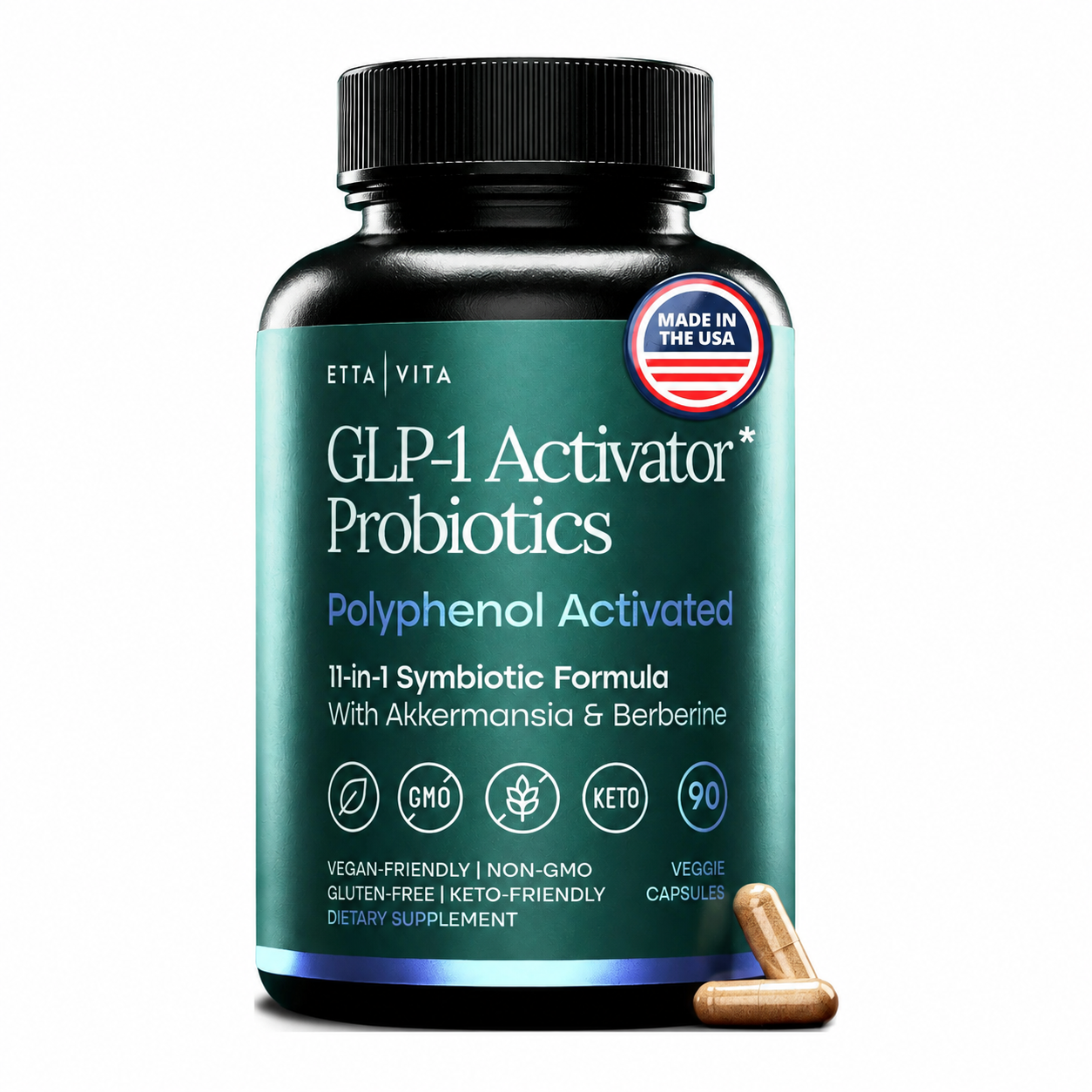GLP-1 Support Supplement - Gut Activator Probiotic Supplement for Microbiome, Energy & Metabolic Support – Akkermansia, Berberine, Gymnema, Resveratrol, EGCG & Hops